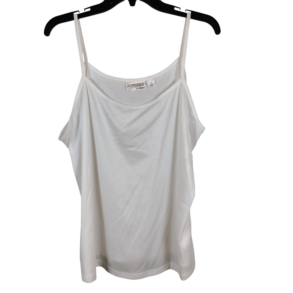 Attitudes by Renee Womens 1X Cami Tank Top White Solid Minimalist Layering SZ 1X